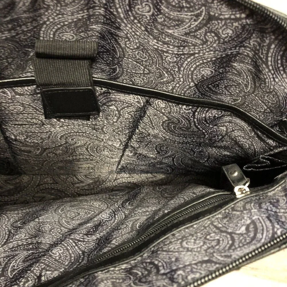 Franklin Covey‎ Classic Leather Briefcase Handle Black Bag Paisley Interior